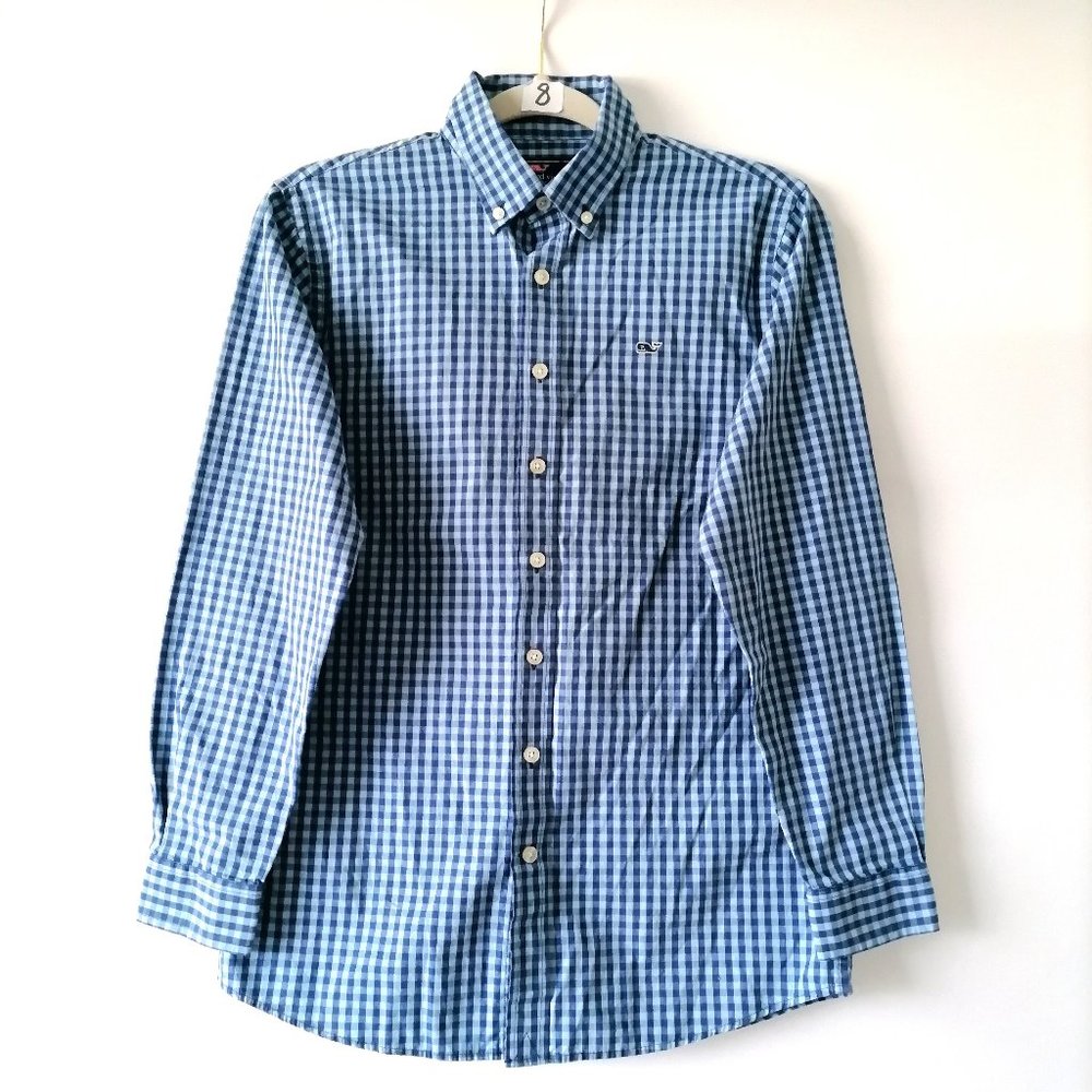 Vineyard Vines By Shep & Ian Junior Blue Plaid Button Down Shirt Size L